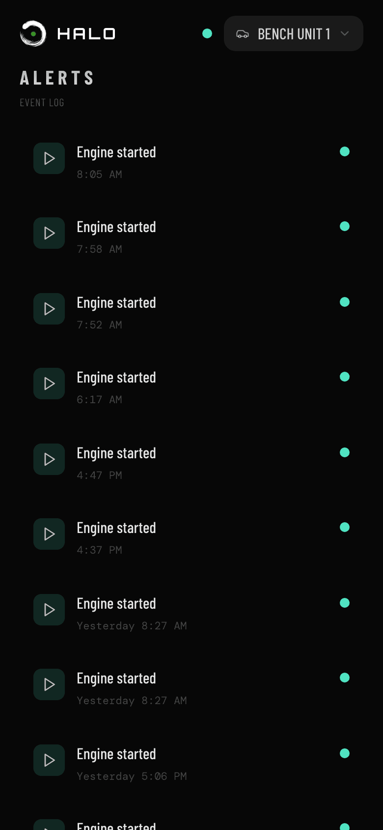 HALO alerts and event log on mobile